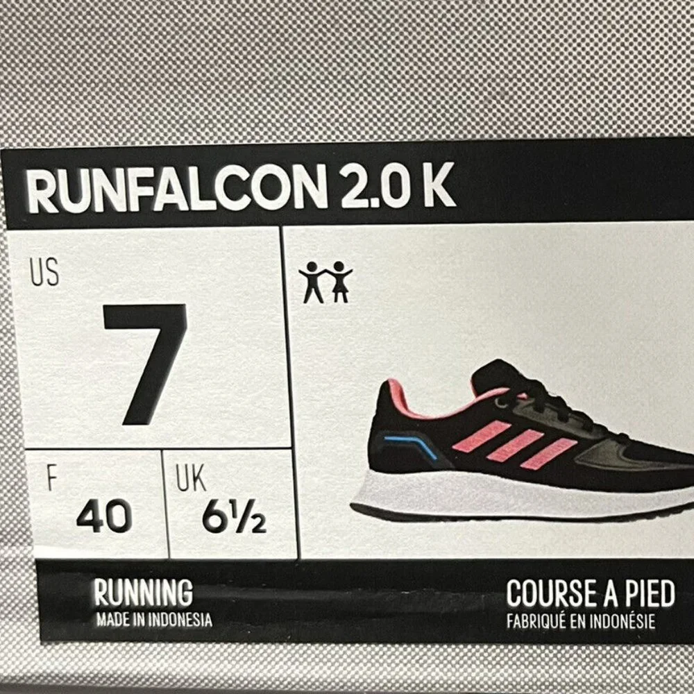 Adidas Runfalcon Big Girls Sneakers Size 7 Black Coral Comfortable Running Shoes